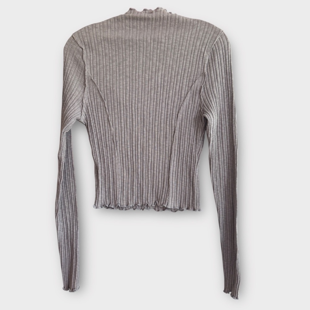 Altar'd‎ State Gray Ribbed Knit Ruffle Mock Neck Long Sleeve Top Women's XL - Picture 8 of 9
